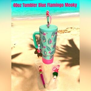 40oz Tumbler Blue Flamingo Meoky